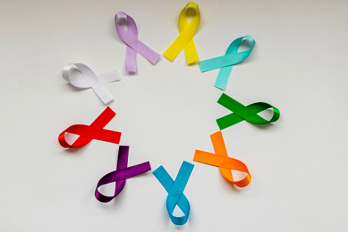 Different coloured cancer ribbons